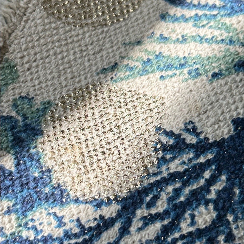 Tommy Bahama Kelp + Sea Shells Fringed Placemats Set of 5 Gold & Blue on Tan - Picture 11 of 11